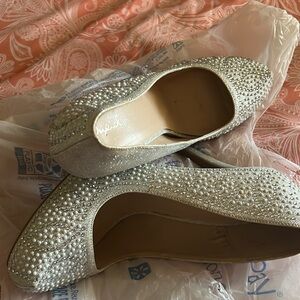 Qupid silver rhinestone and pearl heels
